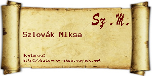 Szlovák Miksa névjegykártya